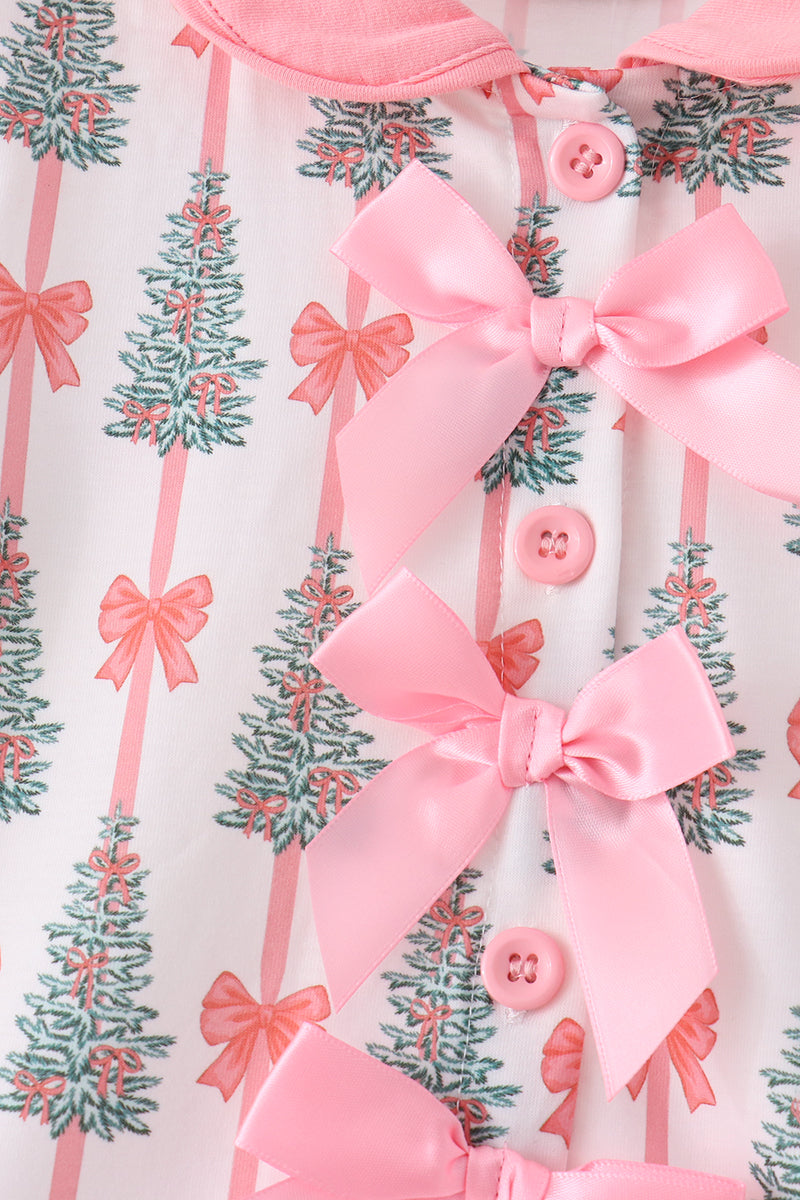 Pink Christmas Tree Bow Ruffle Pajama Set