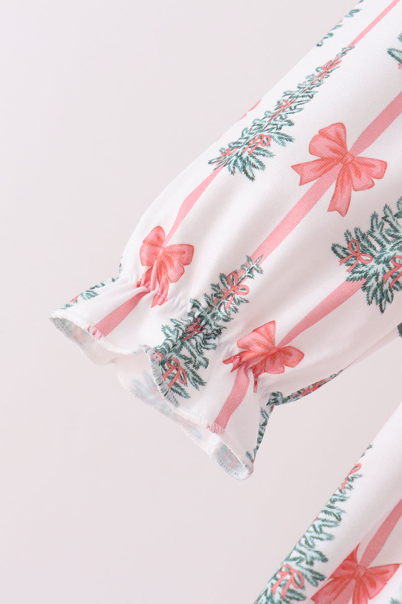 Pink Christmas Tree Bow Ruffle Dress