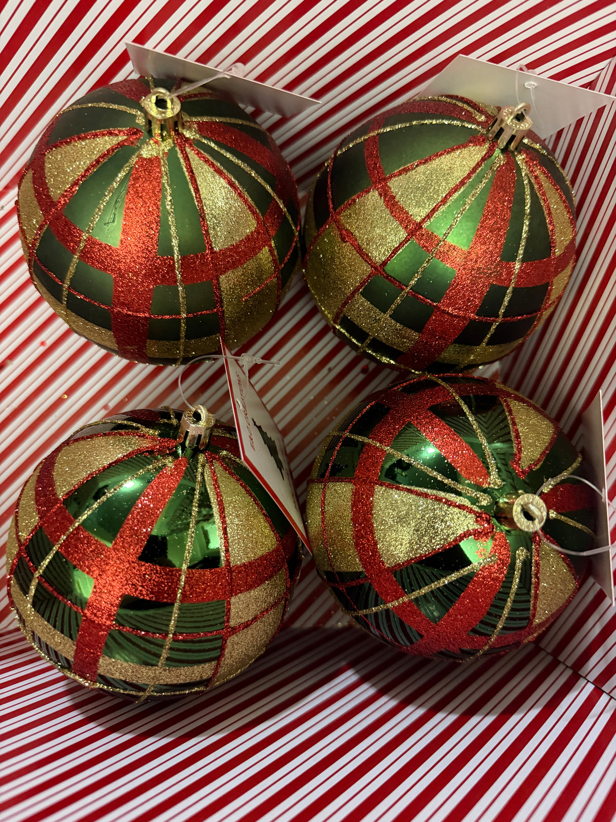 Green Plaid Ball Ornament