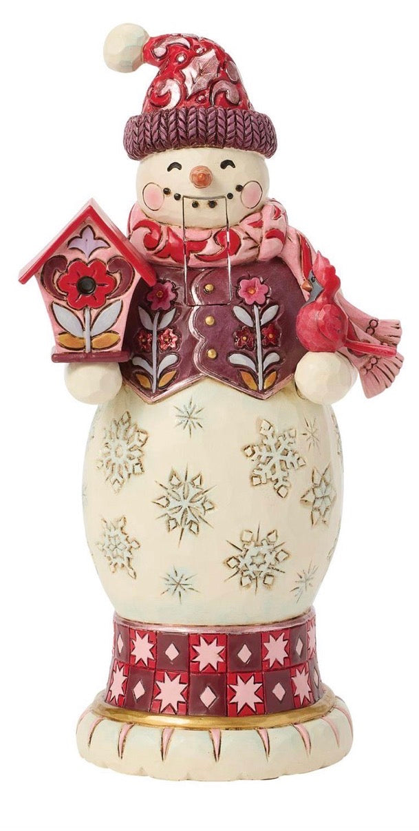 Snowman Nutcracker Red & Pink