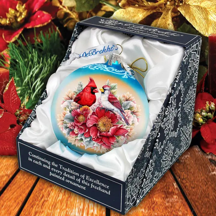 Romantic Cardinals Ball Glass Ornament