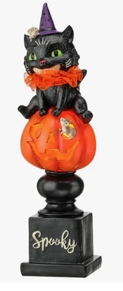 14" LED/BTY/TMR RESIN CAT/PUMPKIN STACK