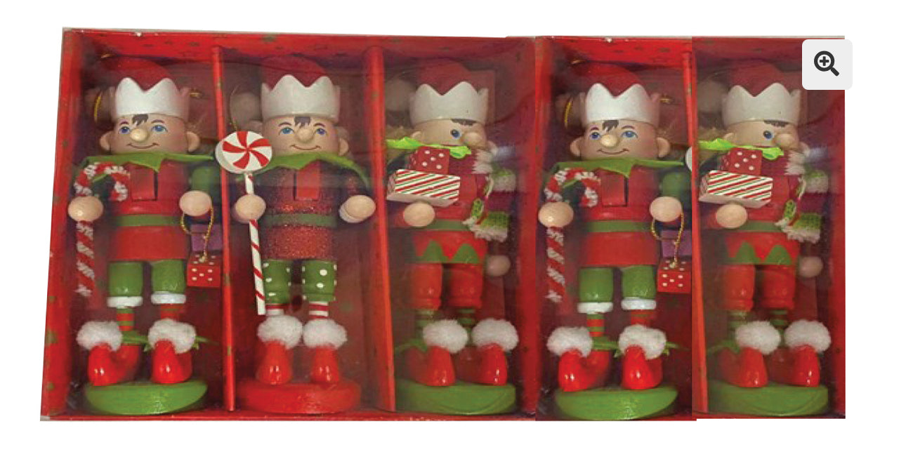 6″ Elf Nutcracker Ornaments, Set of 5