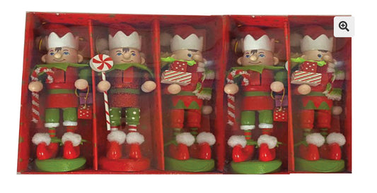 6″ Elf Nutcracker Ornaments, Set of 5