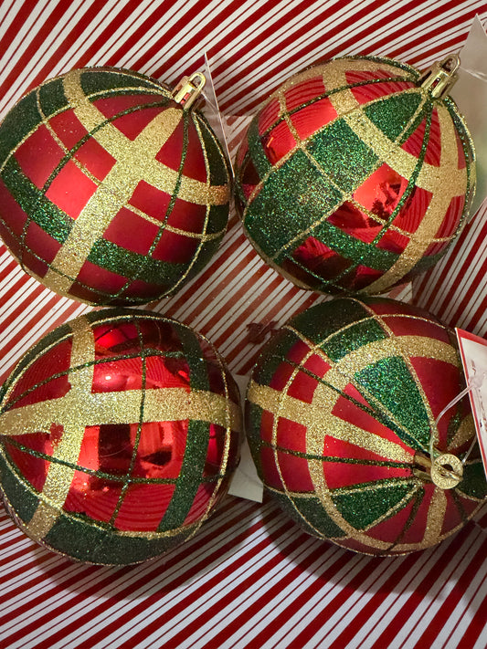 Red Plaid Ball Ornament