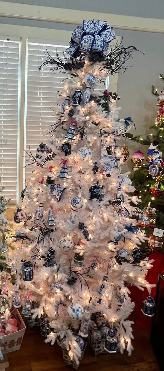 Blue and White Tree with Ornaments