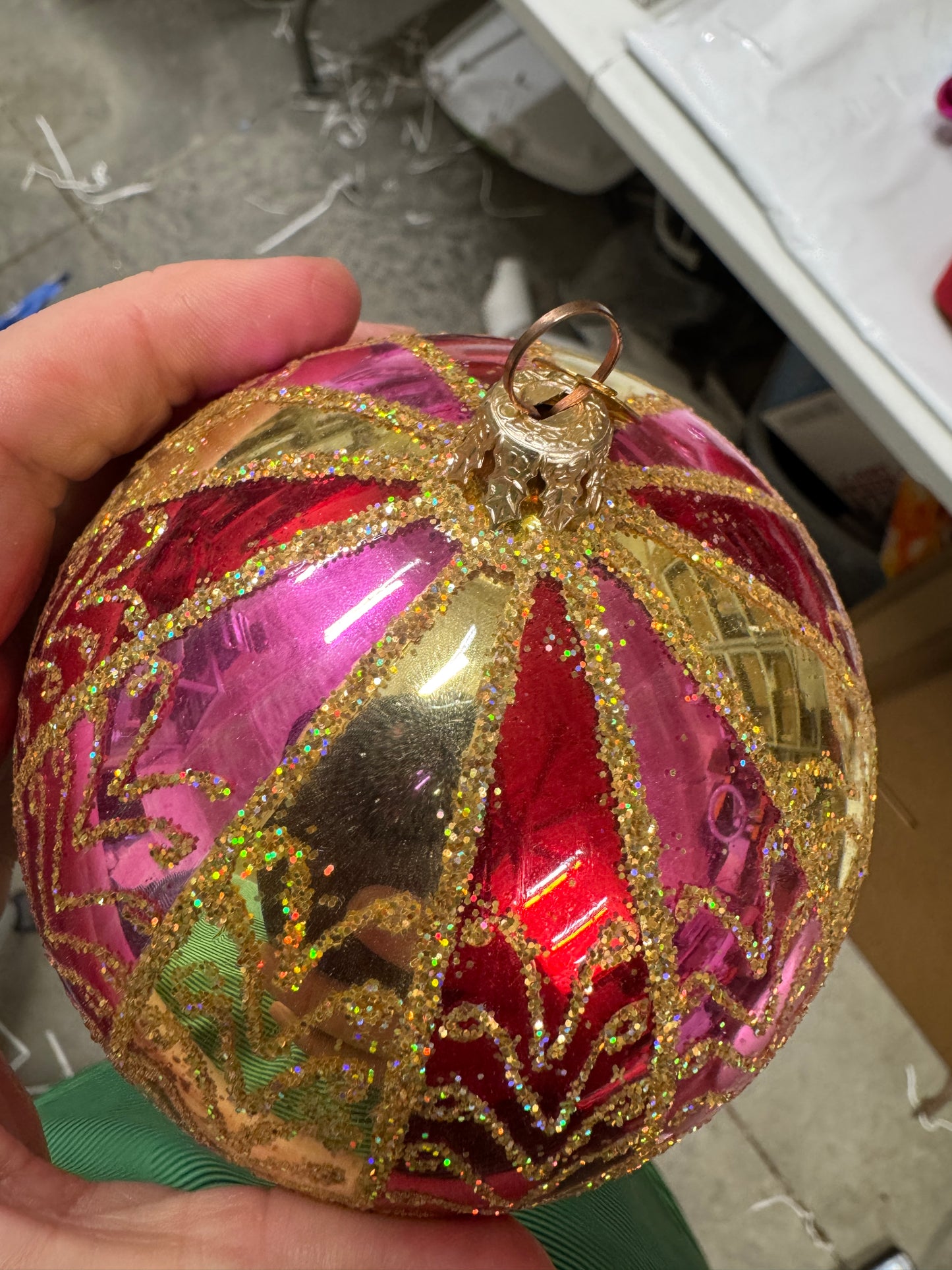 Christopher Radko Glass Ornament GILDED CHARMS Drop Ball 01-0345-0 Pink & Red