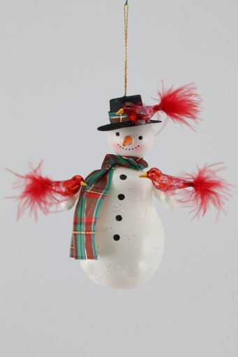 SNOWMAN WITH CARDINAL BIRDS