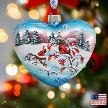 Winter Birds Hart Glass Ornament Holiday Splendor Debrekht