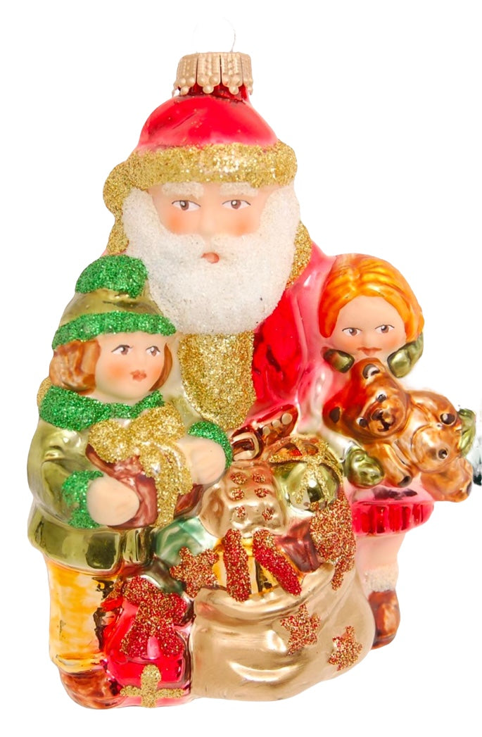 Santa Claus with sack and children