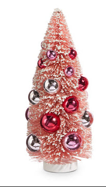 BOTTLE BRUSH TREES WITH PINK ORNAMENTS
