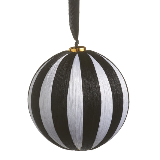 4.5" Black and White Striped Yarn Ball Ornament