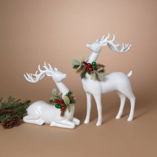 Christmas 11.4"H Standing or Lying 7.6"H Resin Holiday Deer