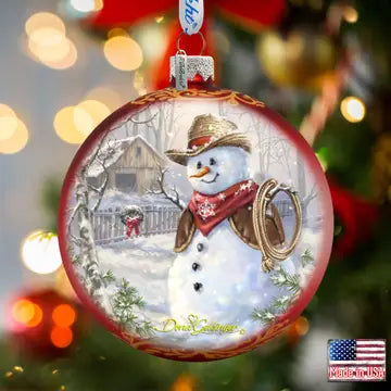 Cowboy Snowman Glass Ornament Holiday By Gelsinger