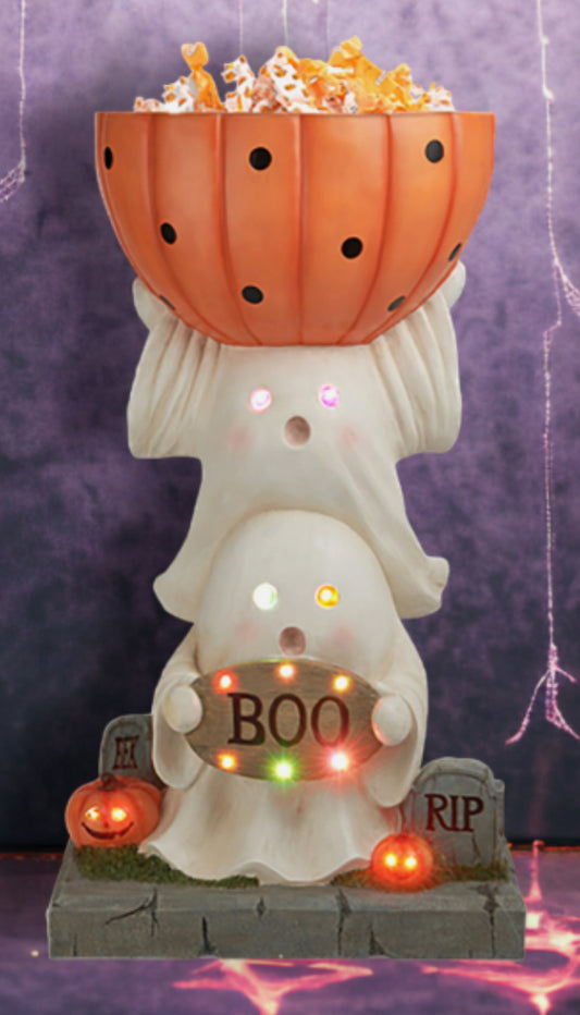 Lighted Pumpkin Ghost Candy Bowl