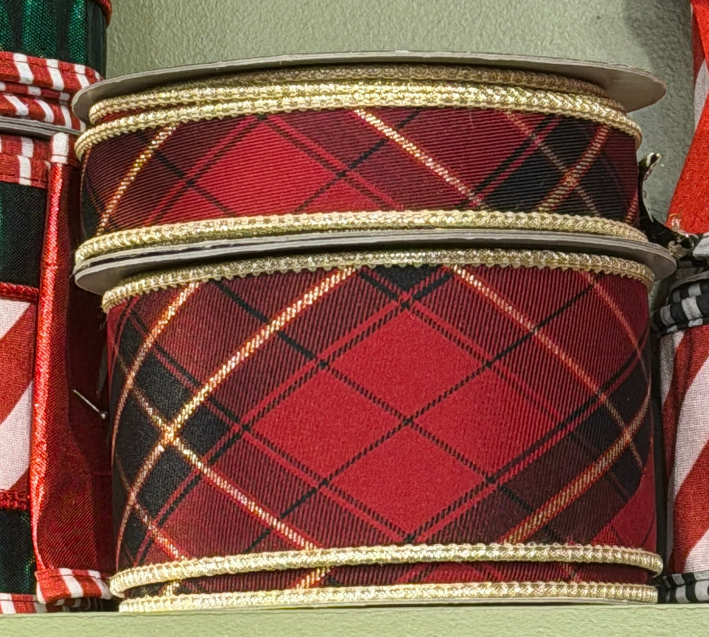 Burgundy Plaid DBL Fused Metallic Gold-2.5x10yd
