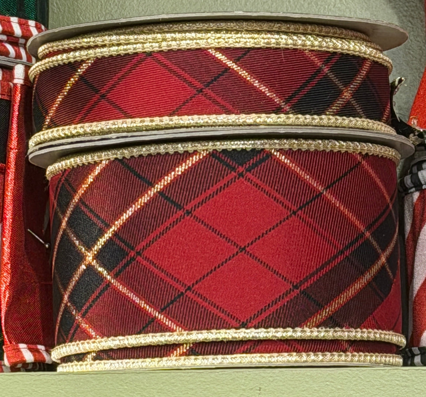 Burgundy Plaid DBL Fused Metallic Gold-1x10yd