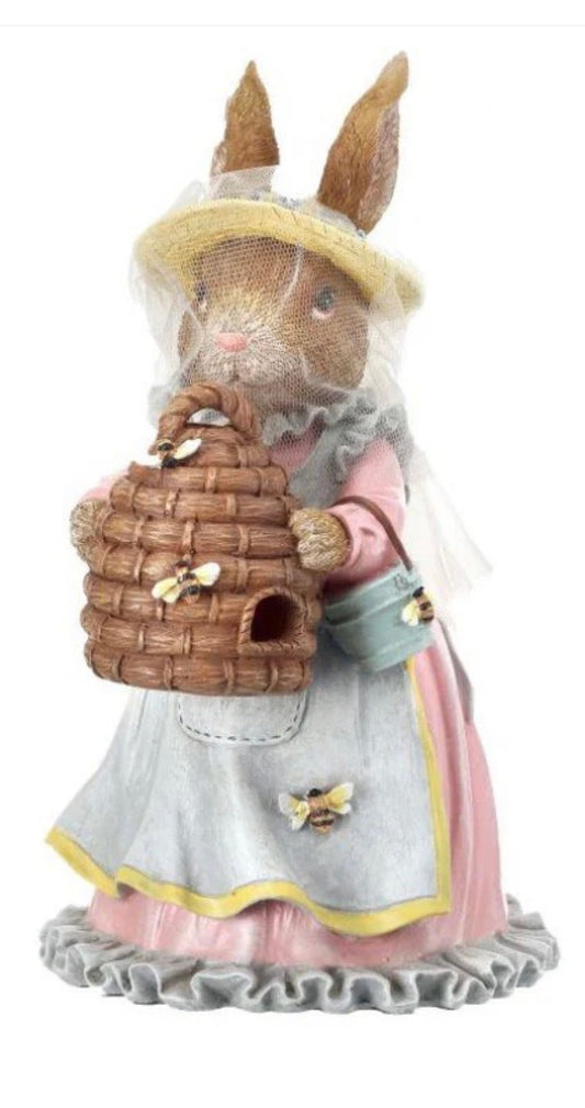 RESIN BUNNY WITH BEEHIVE 9.5"