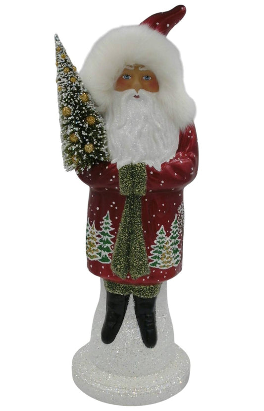 Dark Red Santa with Tree Scene