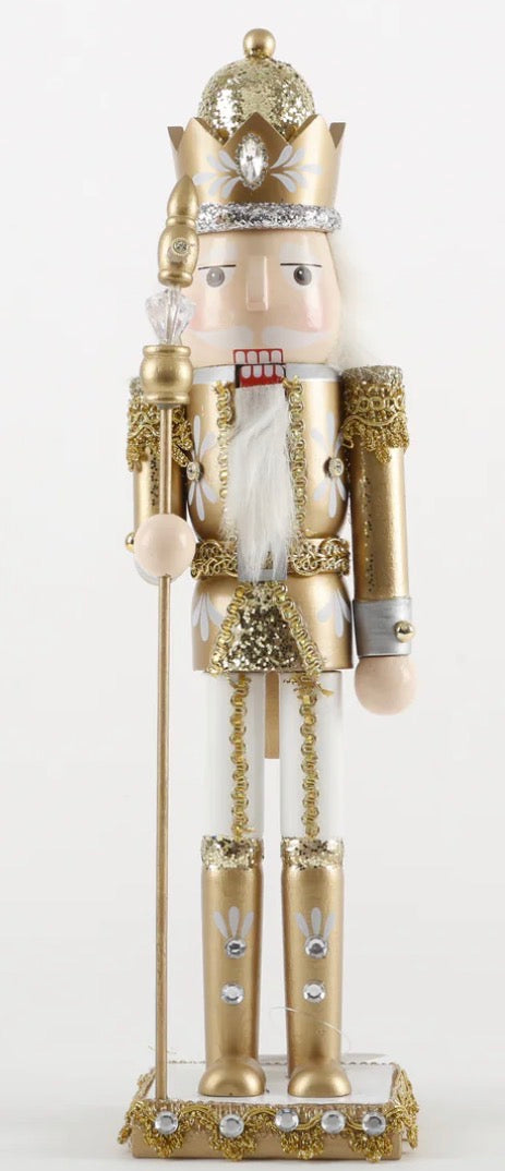 Gold/White Sequin Nutcracker 15"