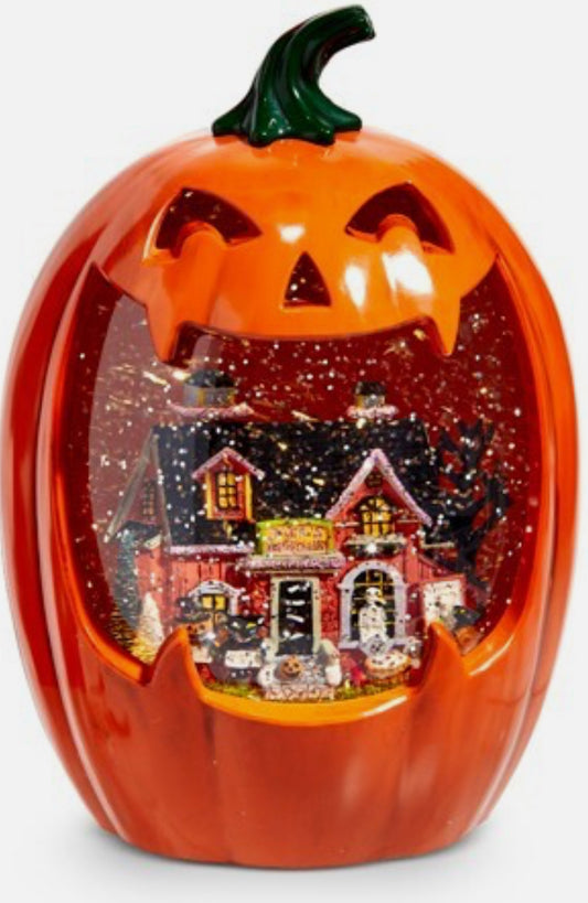 8.5" Haunted House Lighted Water Pumpkin