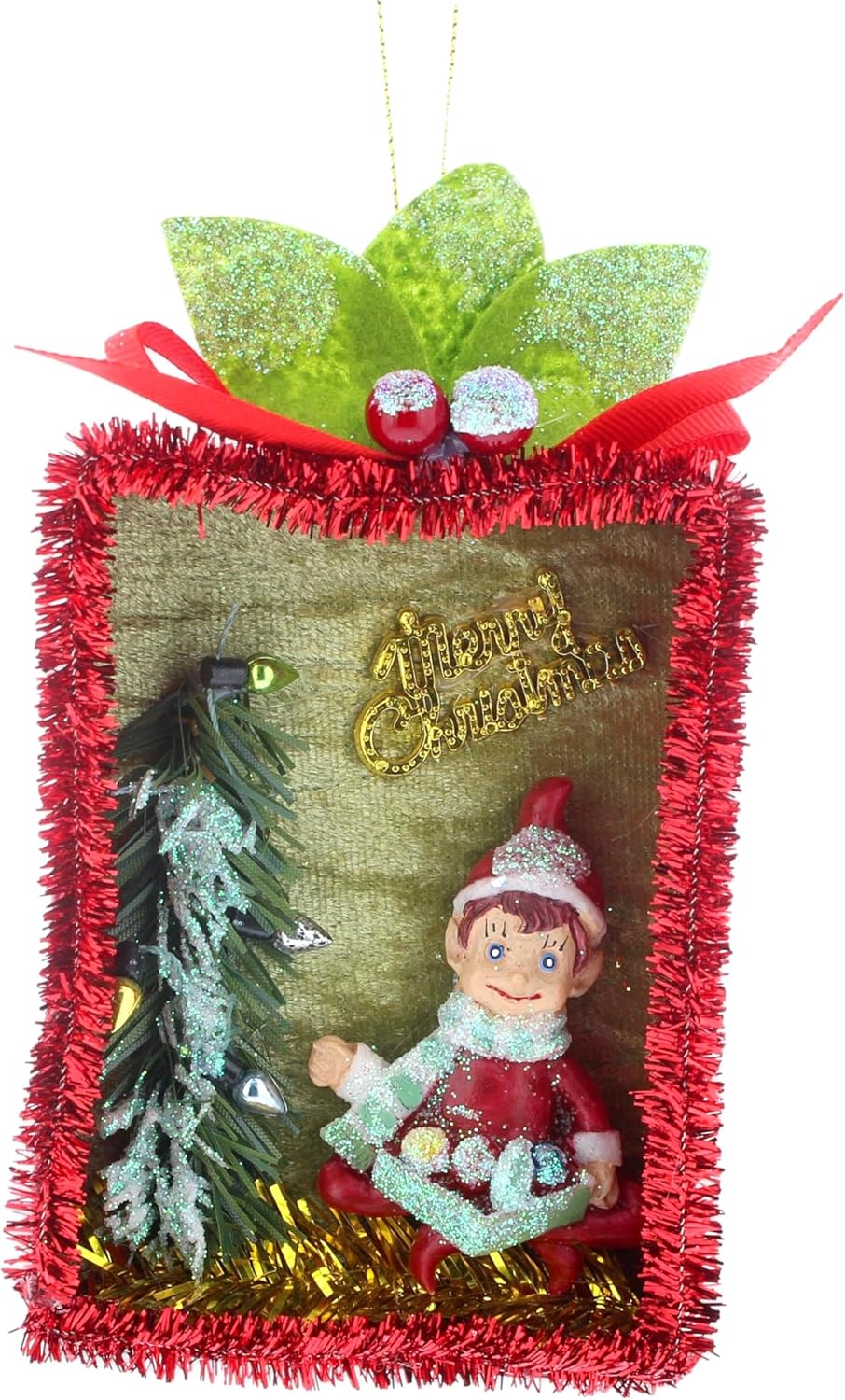 4.5" VINTAGE SHADOW BOX ORNAMENT W/ELF