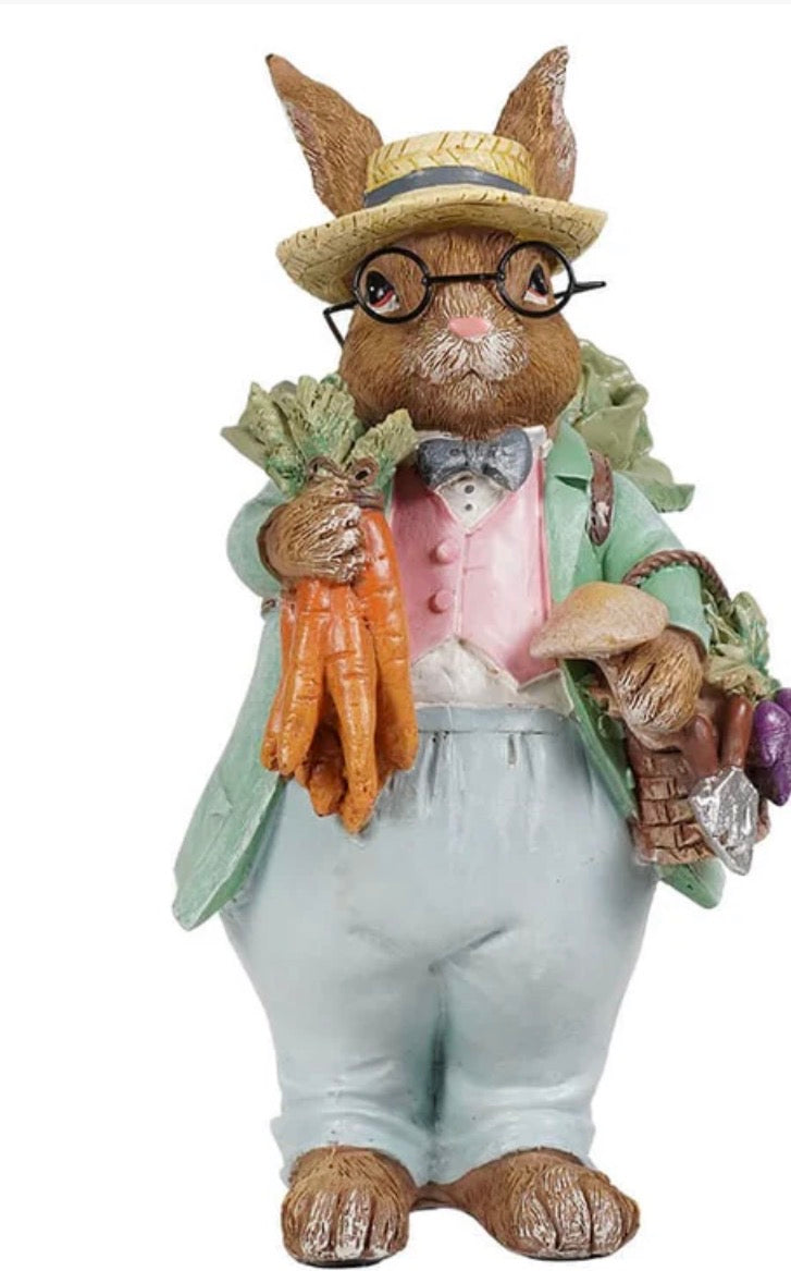 RESIN BUNNY WITH Veggies 9"