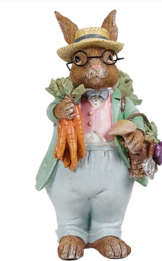 RESIN BUNNY WITH Veggies 9"