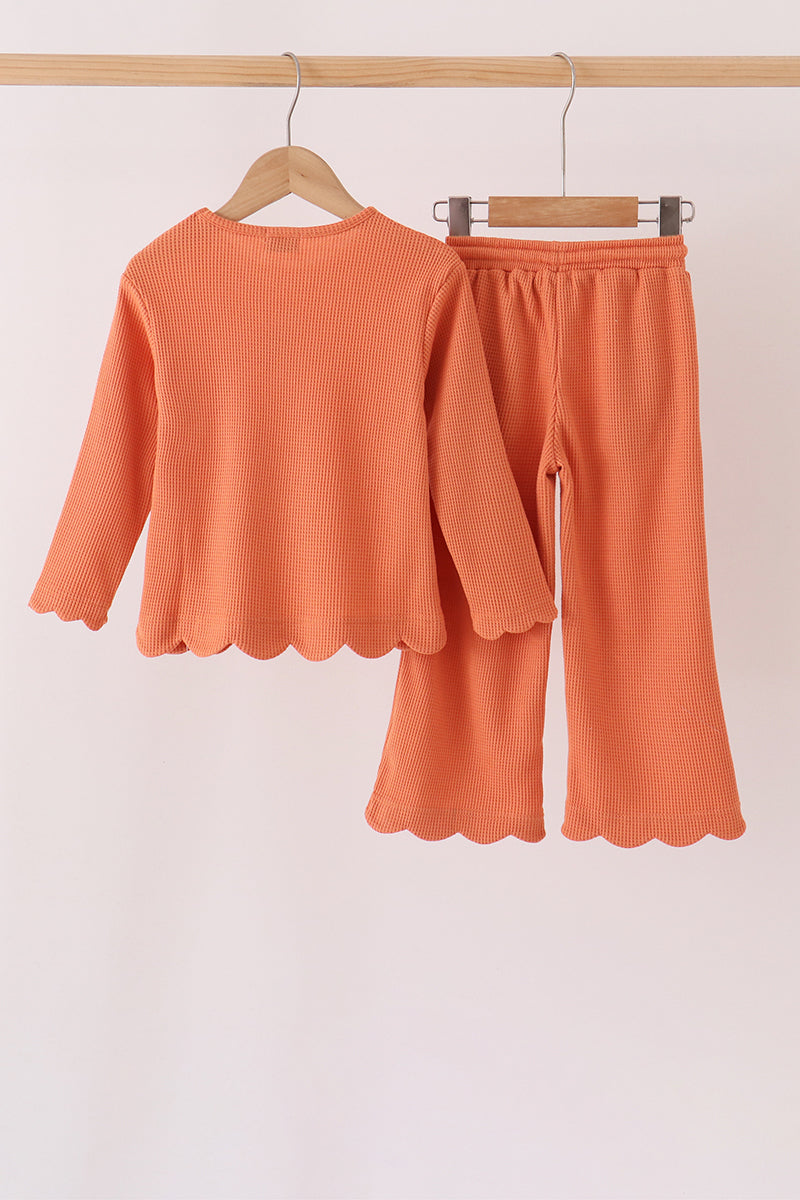 Terra-cotta scalloped pants set