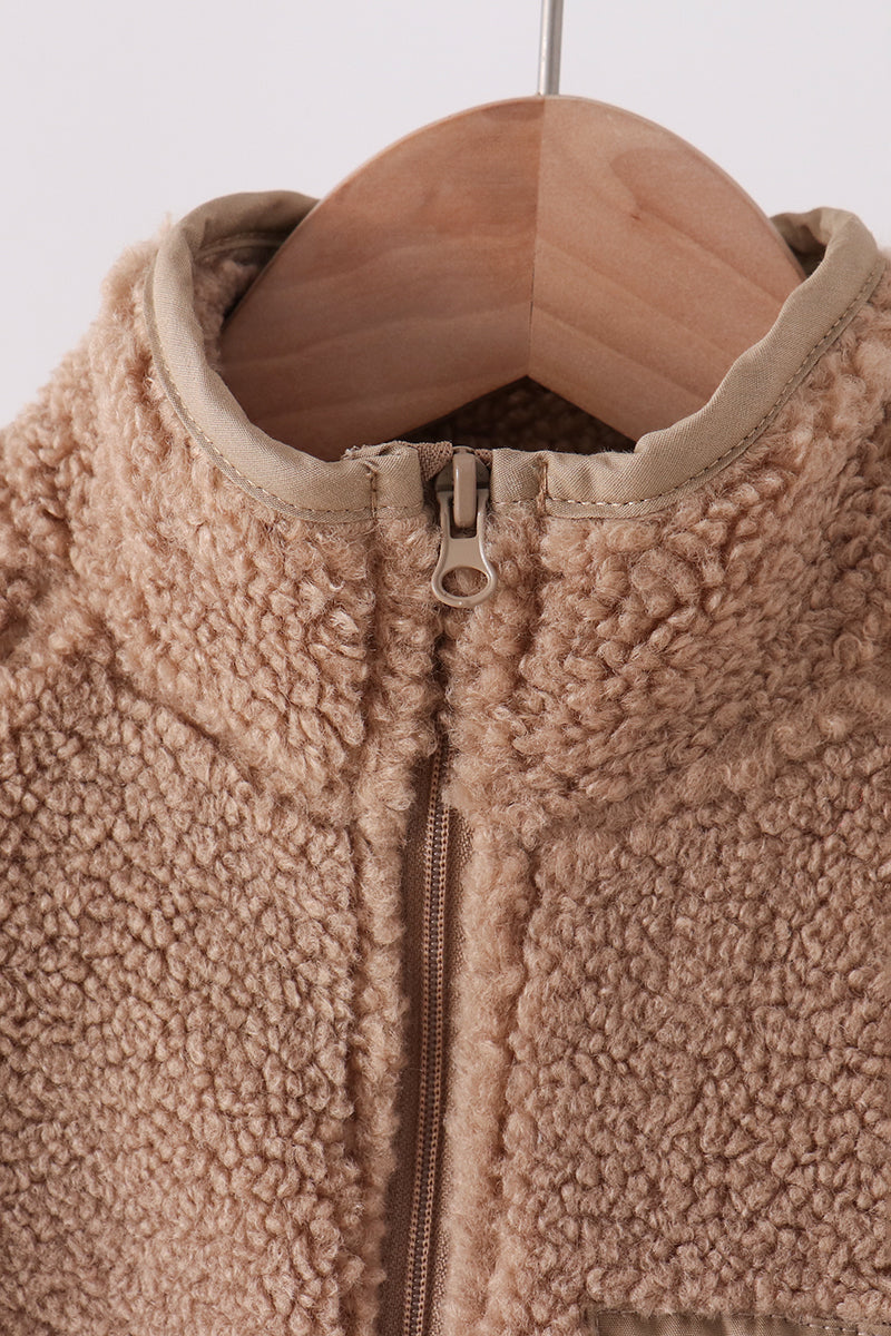 Beige fleece zipper jacket