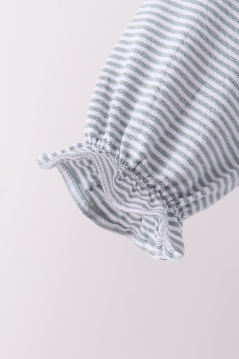 Sage turkey embroidery stripe top