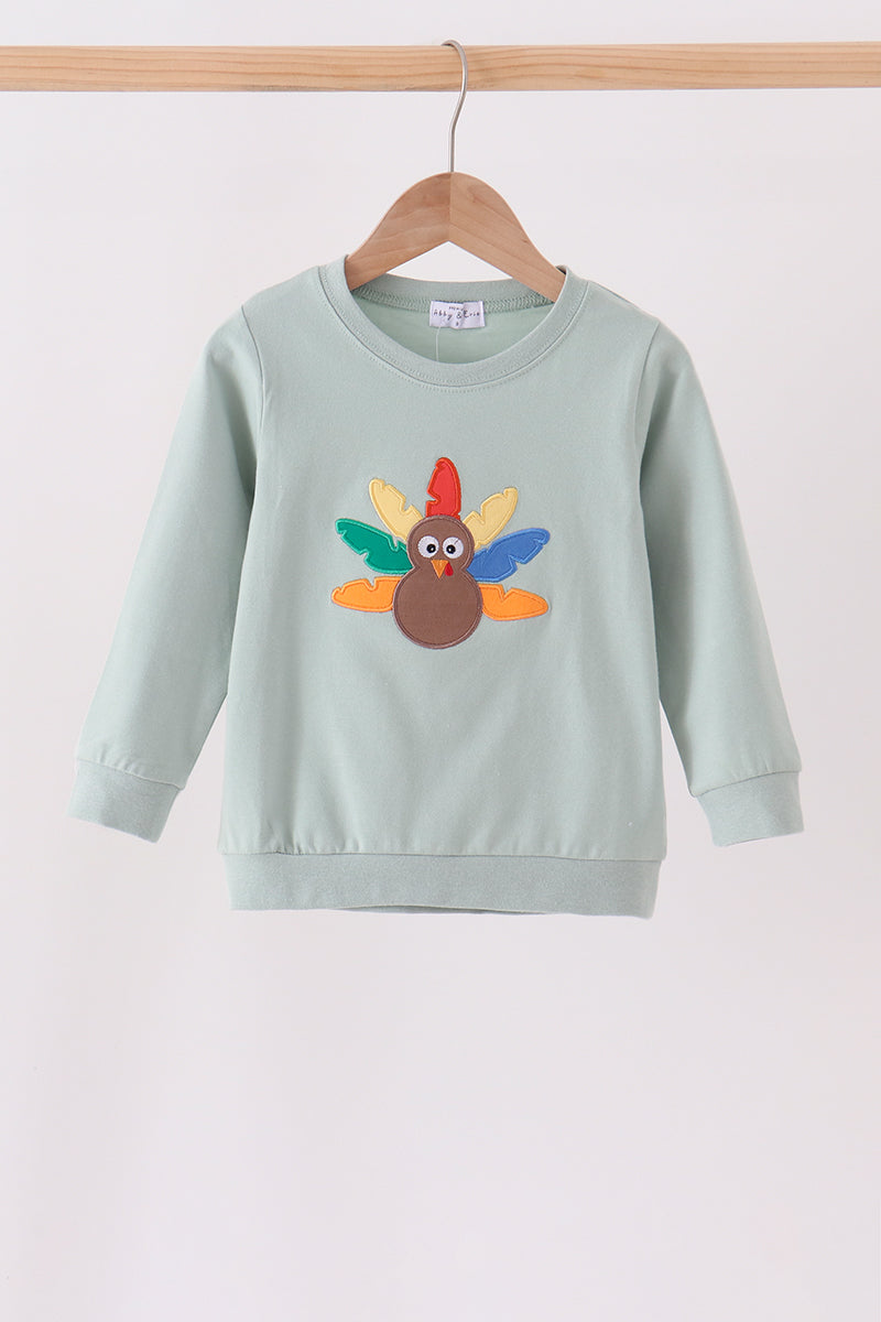 Sage turkey embroidery top