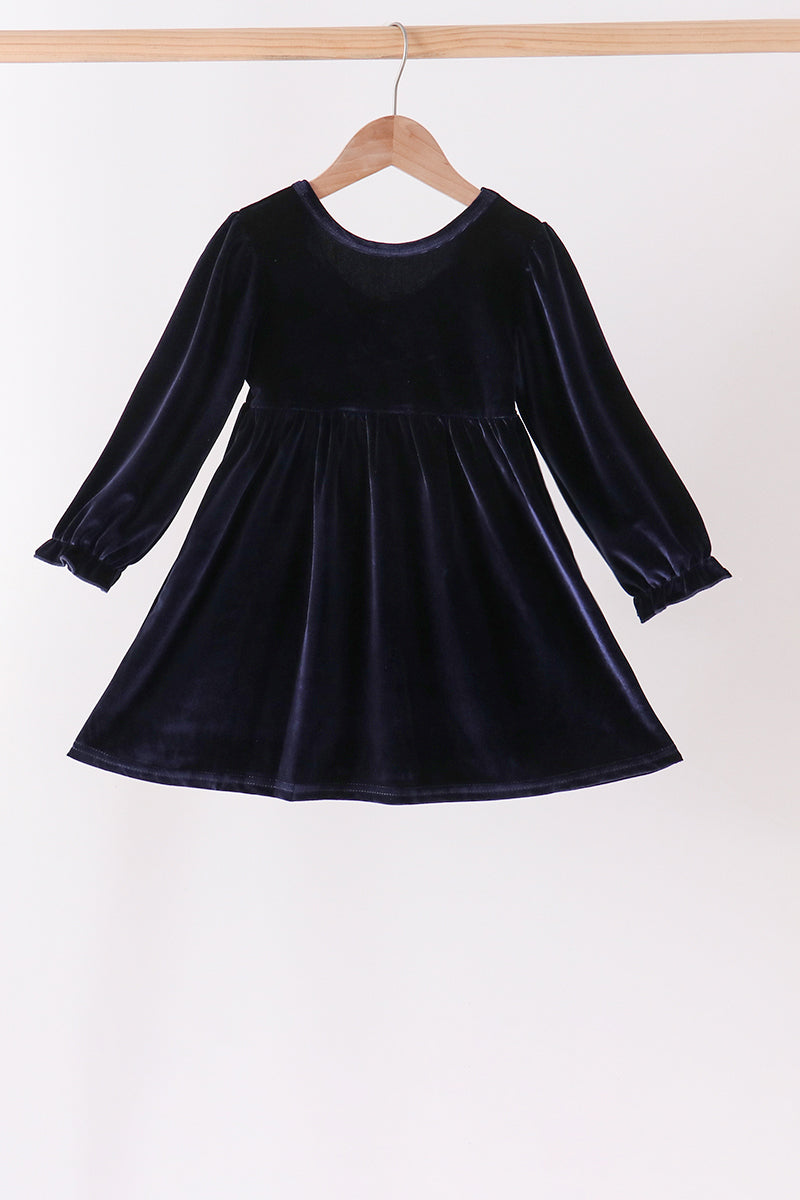 Navy velvet bow dress