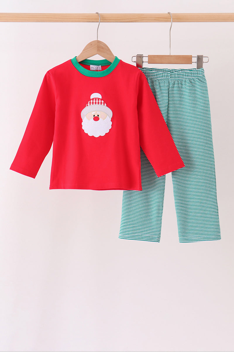 Red christmas santa embroidery pants set