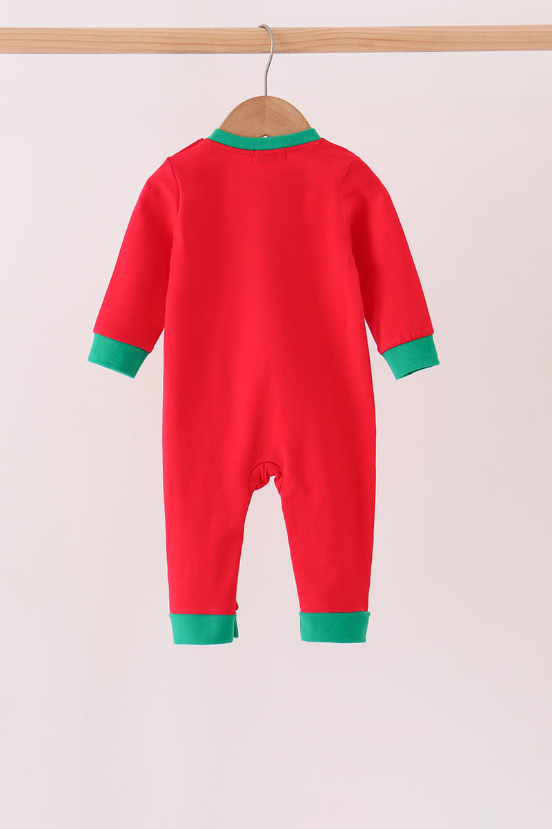 Red christmas santa embroidery romper