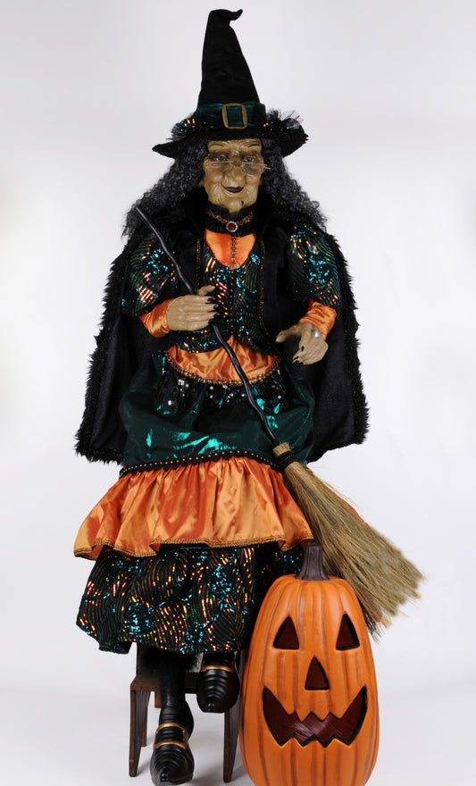 6' Sitting Witch w/ Lighted Pumpkin