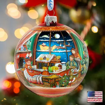 Christmas Arrival Glass Ornament, Handpainted Le G.Debrekht