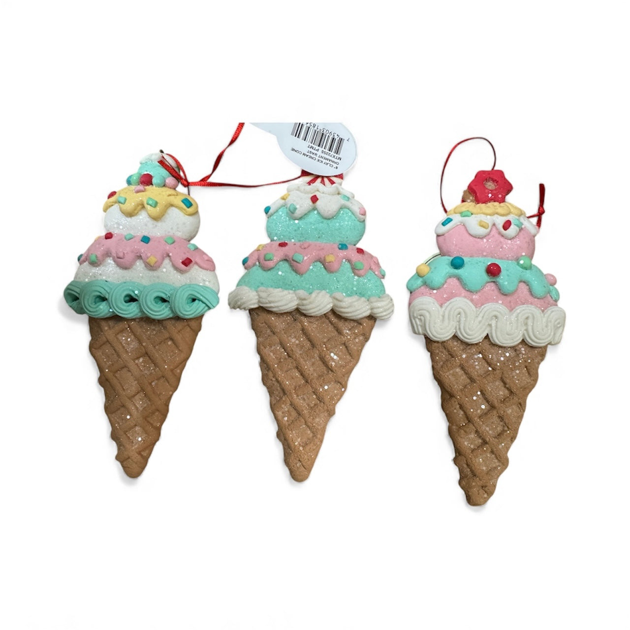 6" CLAY ICE CREAM CONE ORNAMENT