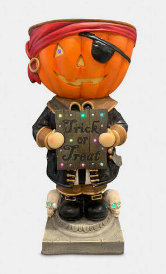 Lighted Pumpkin Pirate Candy Bowl w/ Adapter