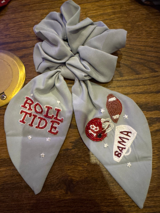 Grey Roll Tide scrunchie