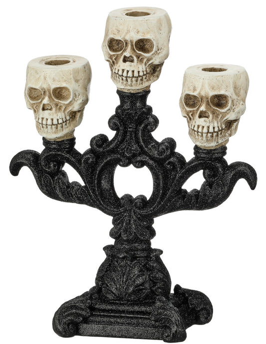 11" TRIPLE SKULL CANDLE HOLDER