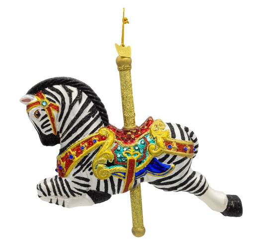 Bellissimo Glass Zebra Carousel Ornament