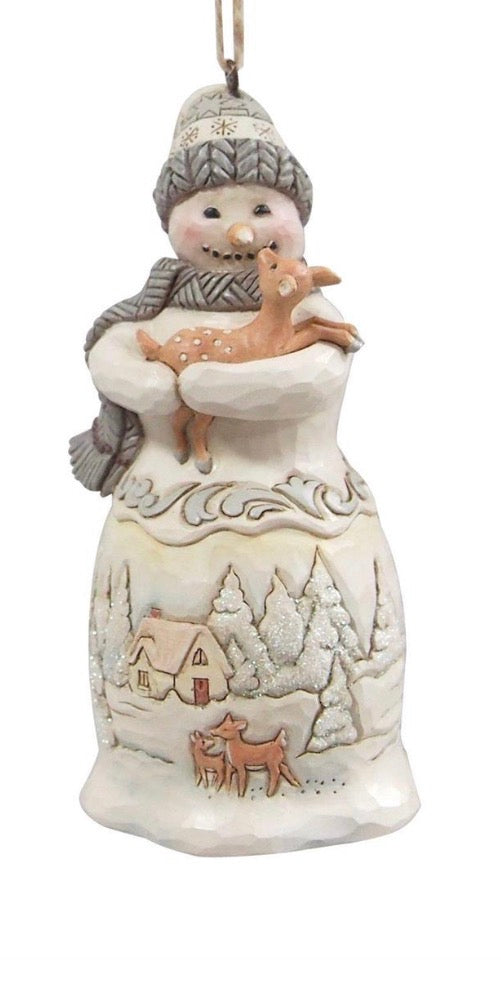 Wdlnd Snowman Holding Fawn Ornament
