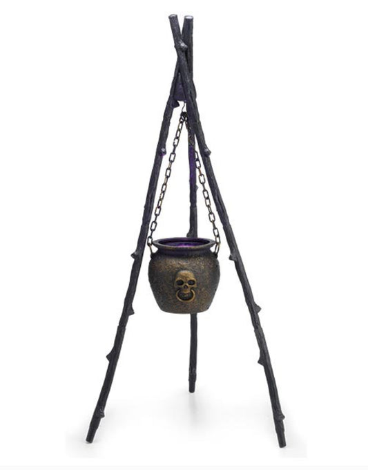 BLACK ANIMATED WITCH CAULDRON DECOR