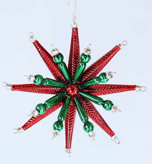 Red and Green Sunburst Star Set of 2