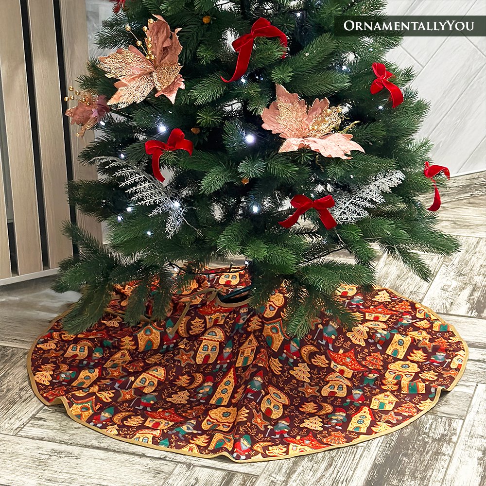 Gnome Folk Pattern Vintage Christmas Tree Skirt