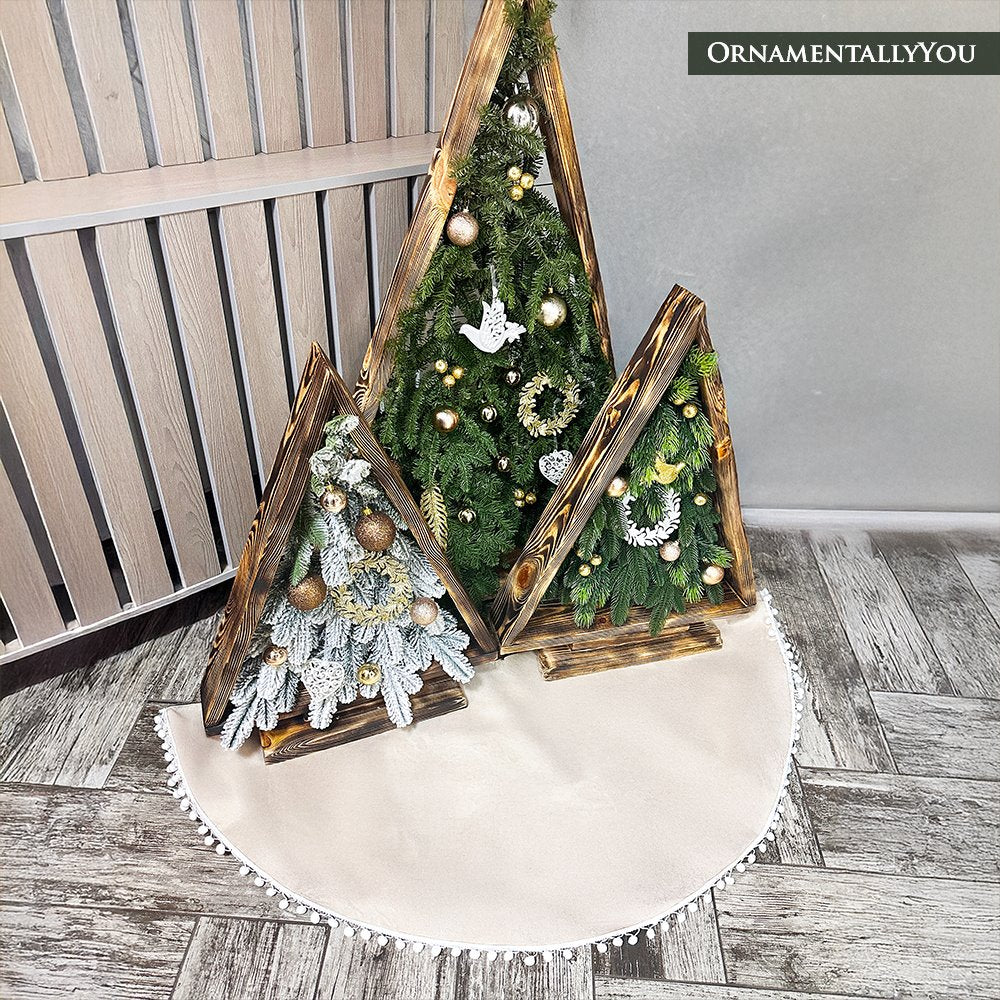 Cream Colored Pom Pom Christmas Tree Skirt