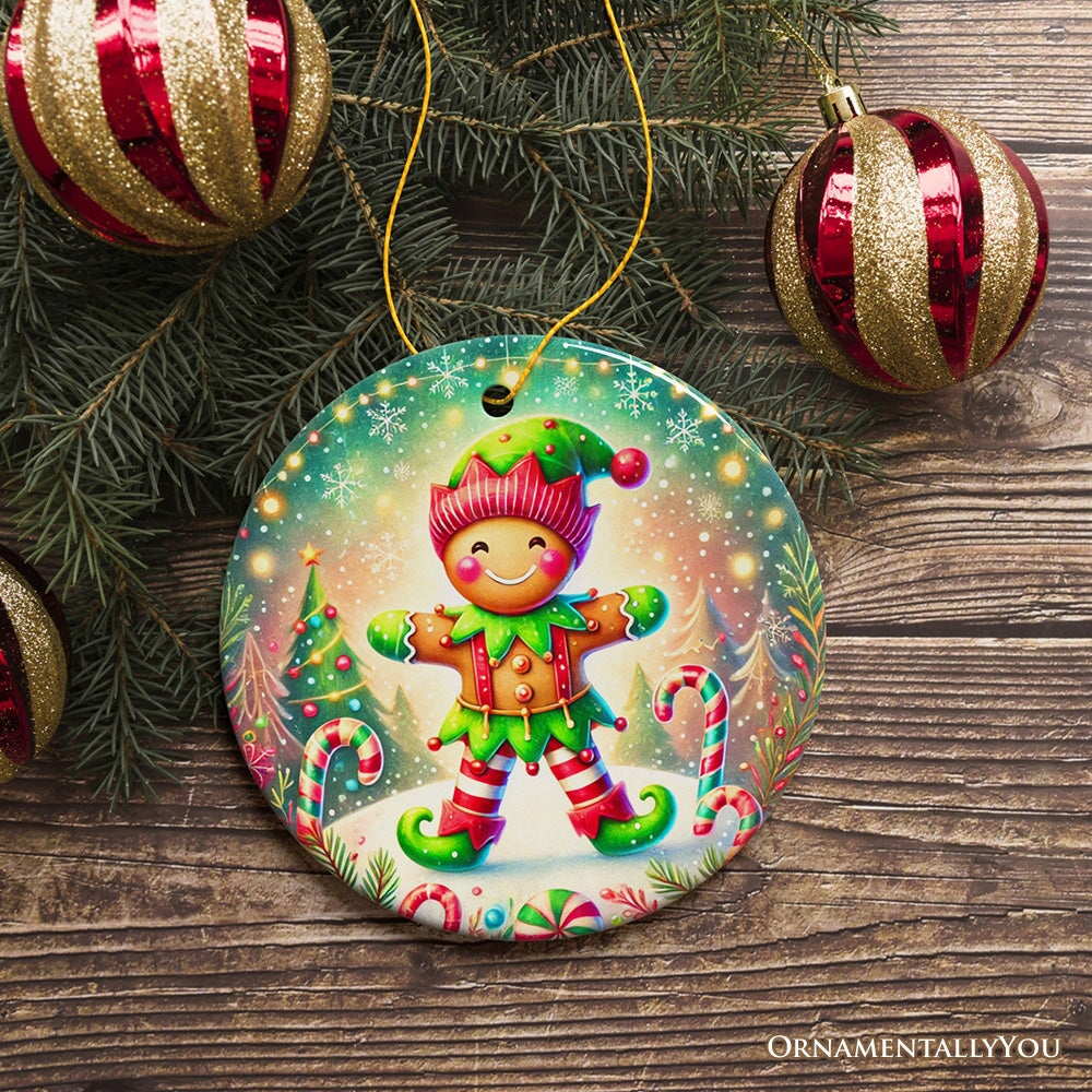 Gingerbread Man as a Christmas Elf Ornament, Magical Holiday Gift and Tree Decor