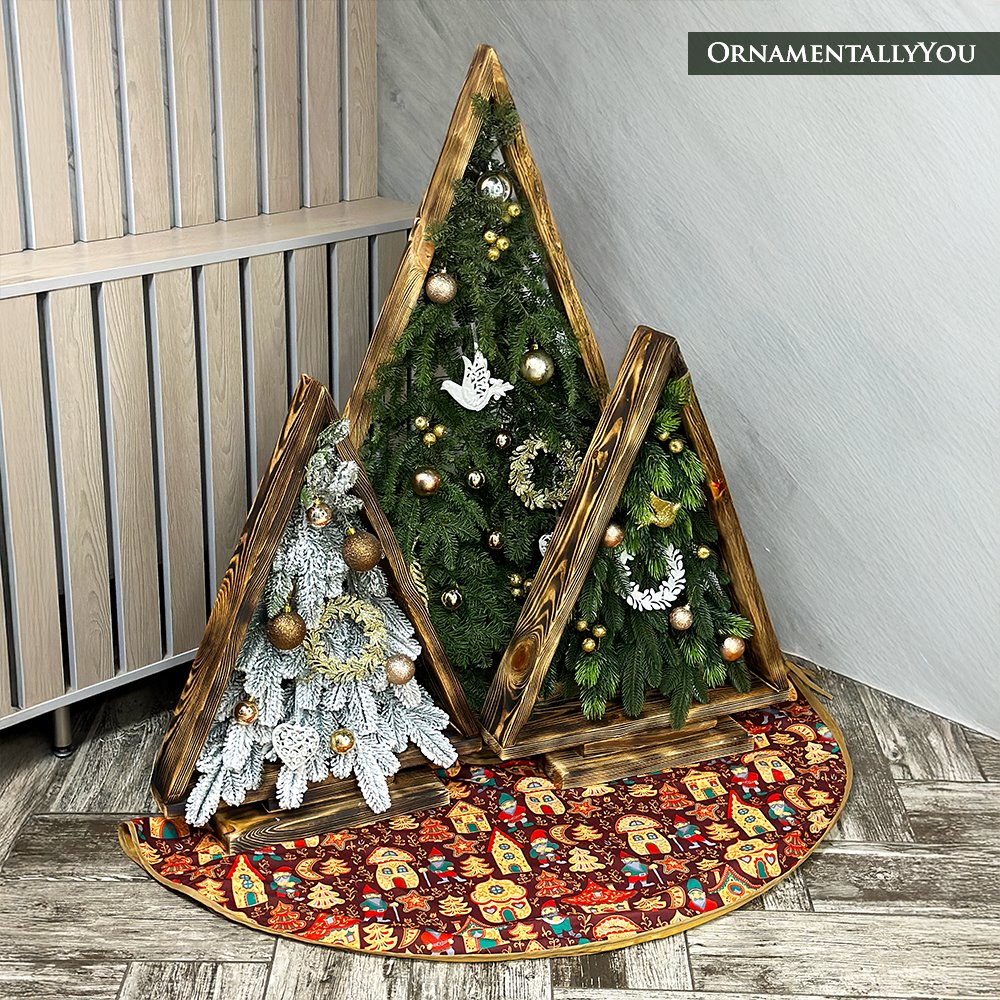 Gnome Folk Pattern Vintage Christmas Tree Skirt