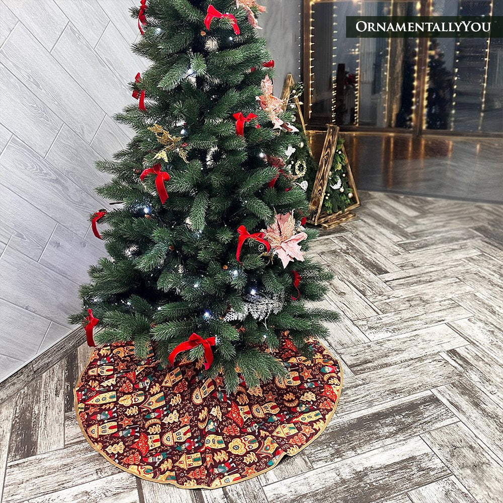 Gnome Folk Pattern Vintage Christmas Tree Skirt